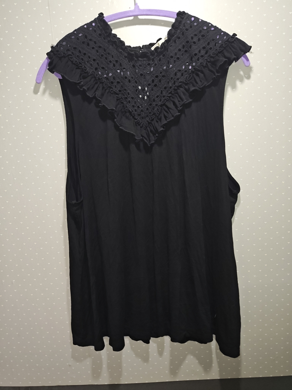 Modcloth Black Sleeveless Top with Eyelet Ruffle Yoke 3x